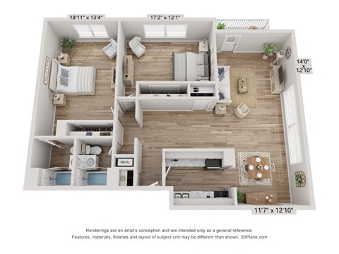 2 bedroom 2 bathroom Floor plan at The Lafayette, Norfolk